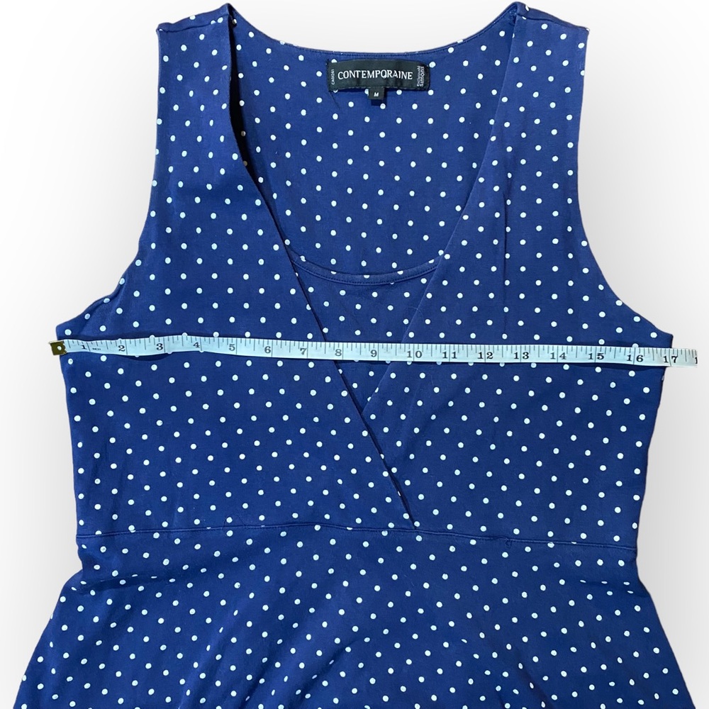 Simons Contemporaire Blue White Polka Dot Sleeveless Stretch Mini Dress Medium - Picture 7 of 10